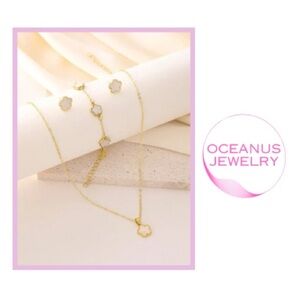 - Oceanus Jewelry Gold Clover Necklace and Earrings Set